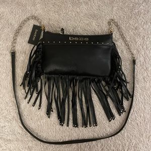 Bebe NWT Black Fringe Purse